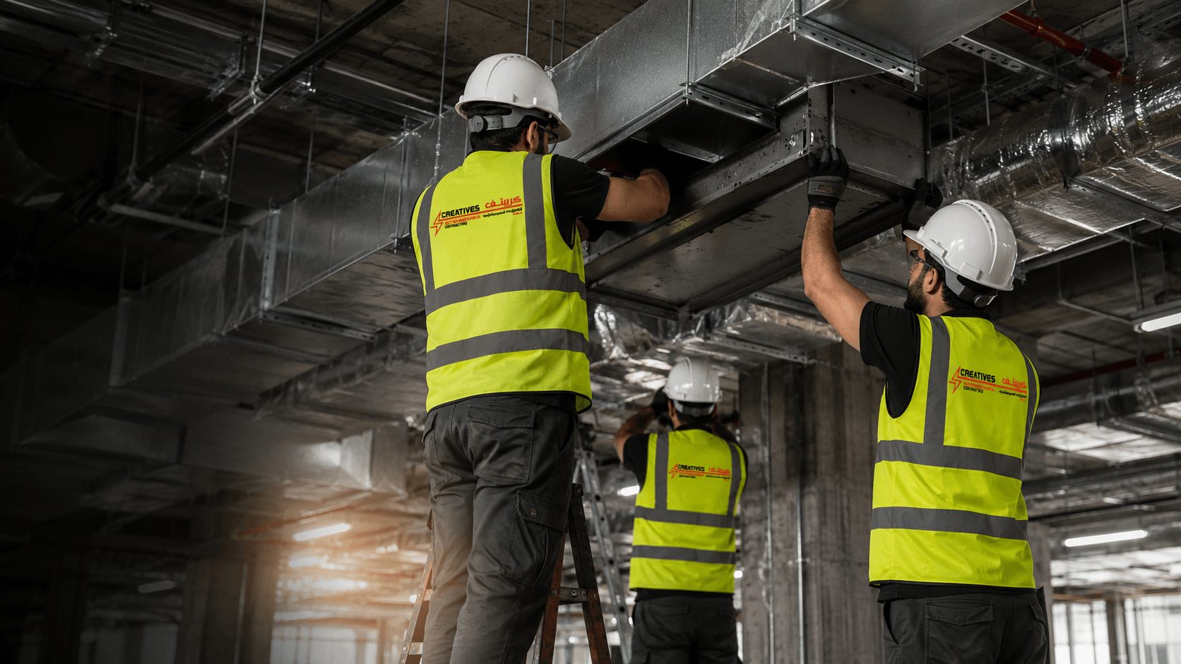 Creatives Electromechanical technicians installing ductwork